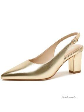 Faux Leather Slingback Pumps for Women Block Heel Dressy Heels